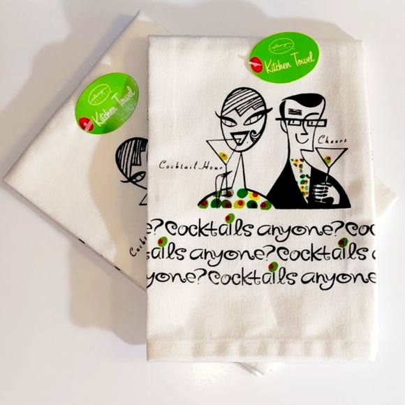 New Kichen Towel Set of Two, Cocktails 🍸 Anyone?, MCM Style, New With Tags - Picture 1 of 3